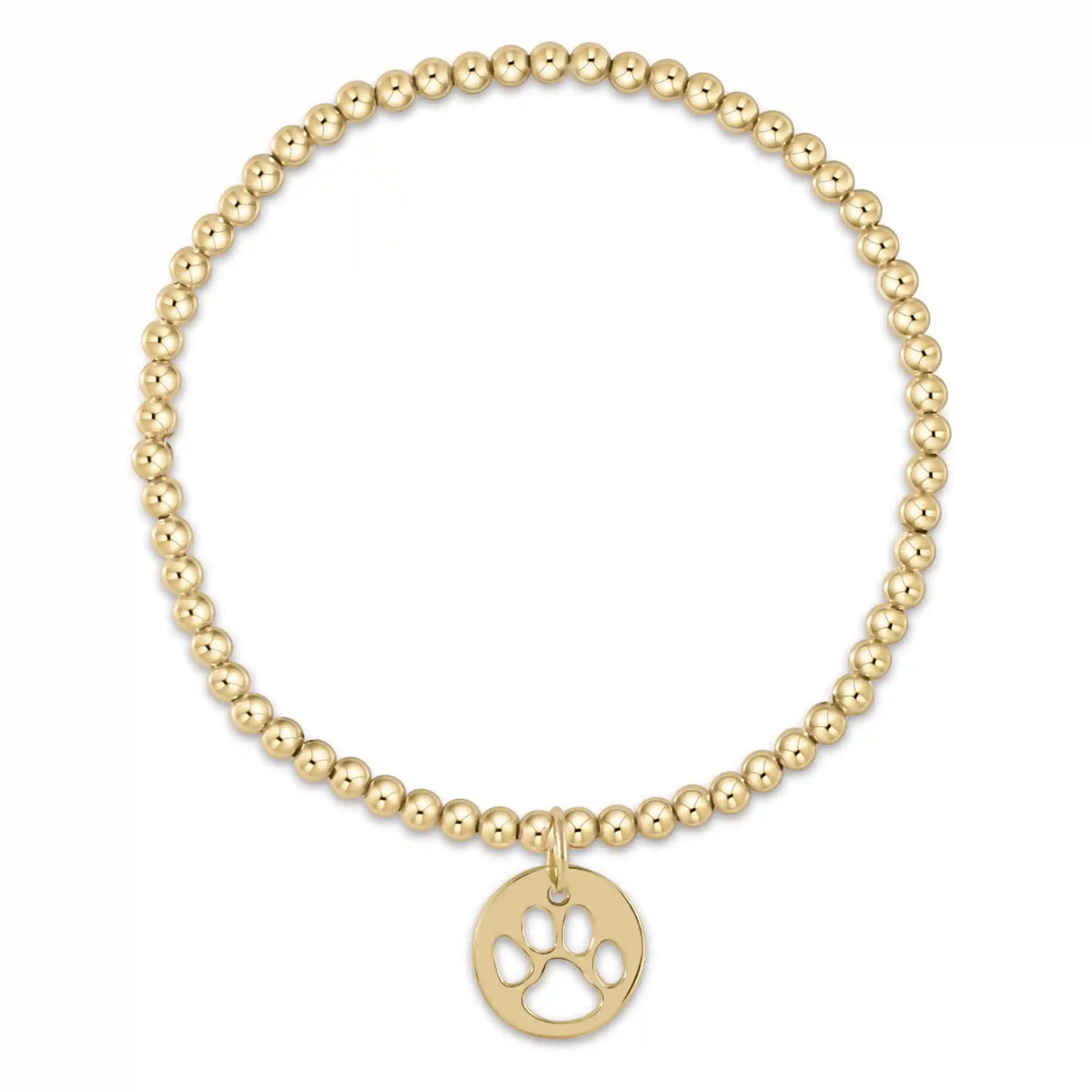 egirl Classic Gold 3mm Bead Bracelet - Paw Print Gold Disc