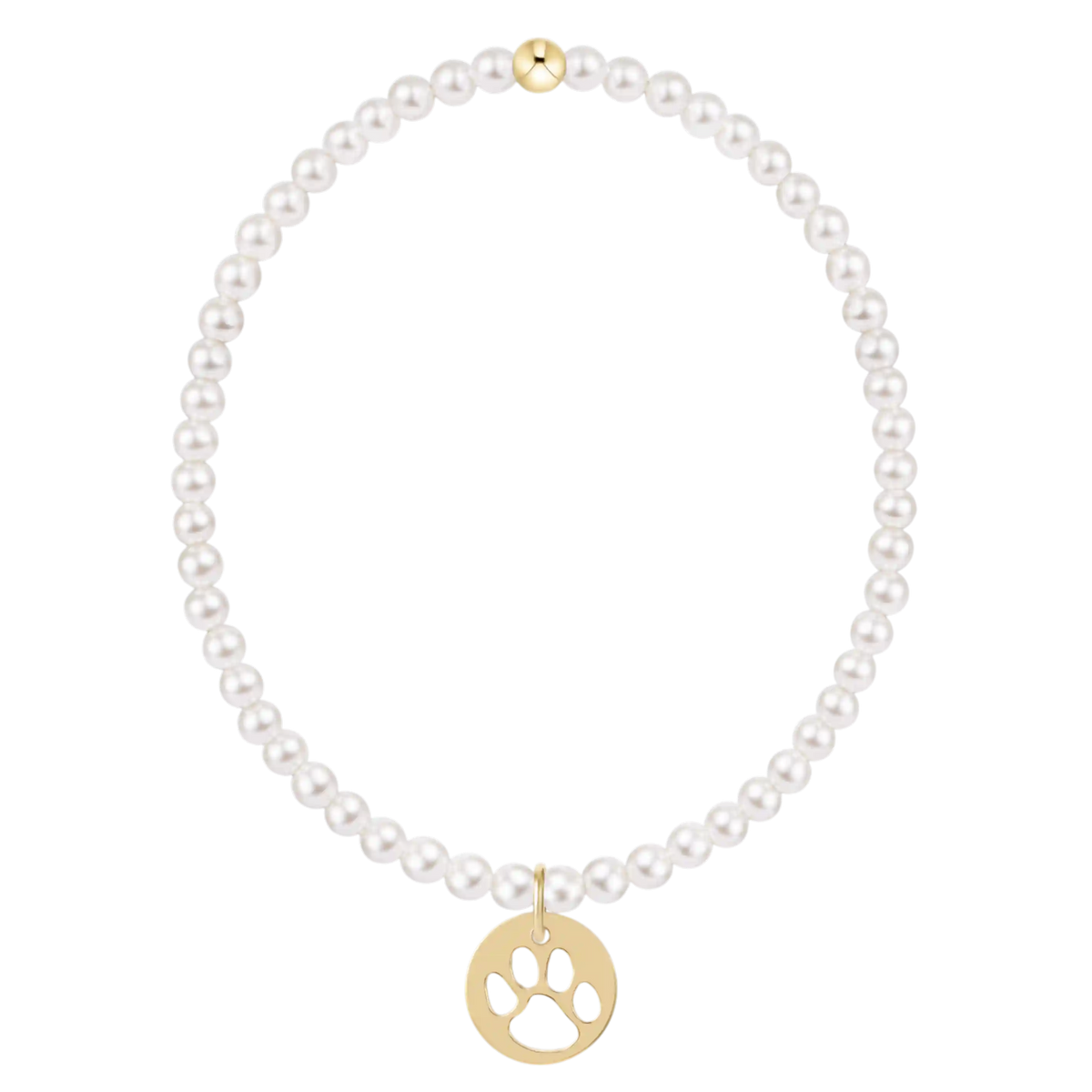 egirl Classic Pearl 3mm Bracelet - Paw Print Gold Disc