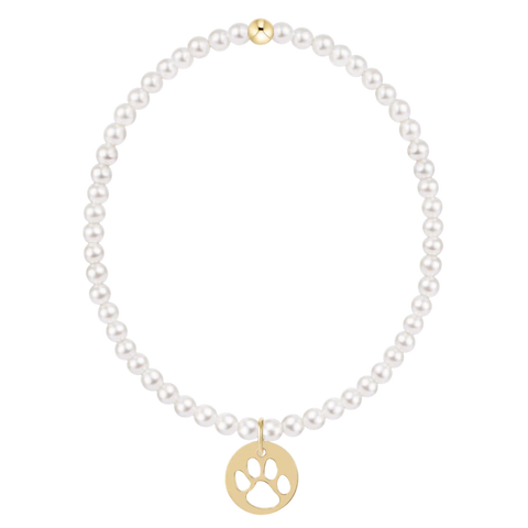 egirl Classic Pearl 3mm Bracelet - Paw Print Gold Disc
