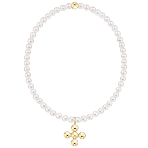 Classic Pearl 3mm Bracelet - Signature Cross 4mm Beaded Gold Charm