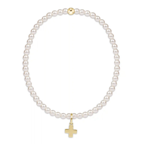 egirl Classic Pearl 3mm Bracelet - Signature Cross Gold Charm