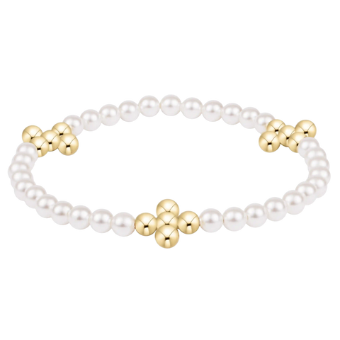 Beaded 4mm Gold Signature Cross 4mm Pearl Bracelet