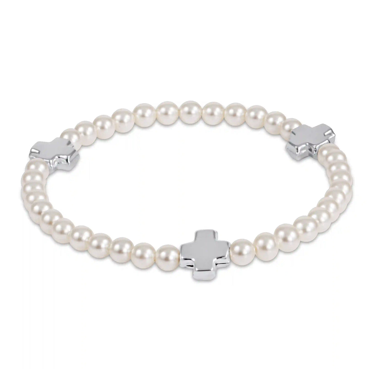 Signature Cross 4mm Pearl Bracelet - Sterling