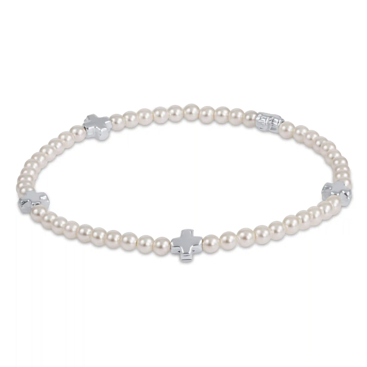 Signature Cross Small 3mm Pearl Bracelet - Sterling