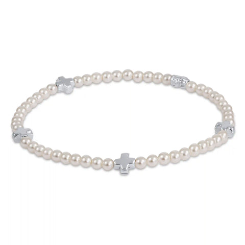 Signature Cross Small 3mm Pearl Bracelet - Sterling