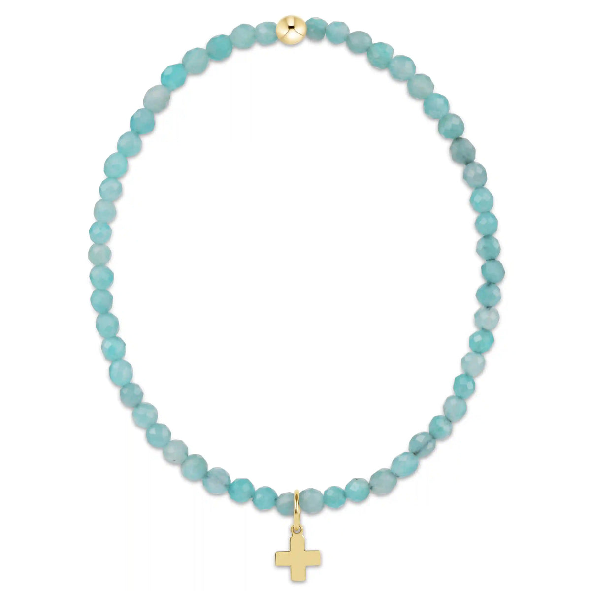 Classic Amazonite 3mm Bracelet - Signature Cross Gold Charm
