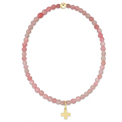Classic Pink Opal 3mm Bracelet - Signature Cross Gold Charm