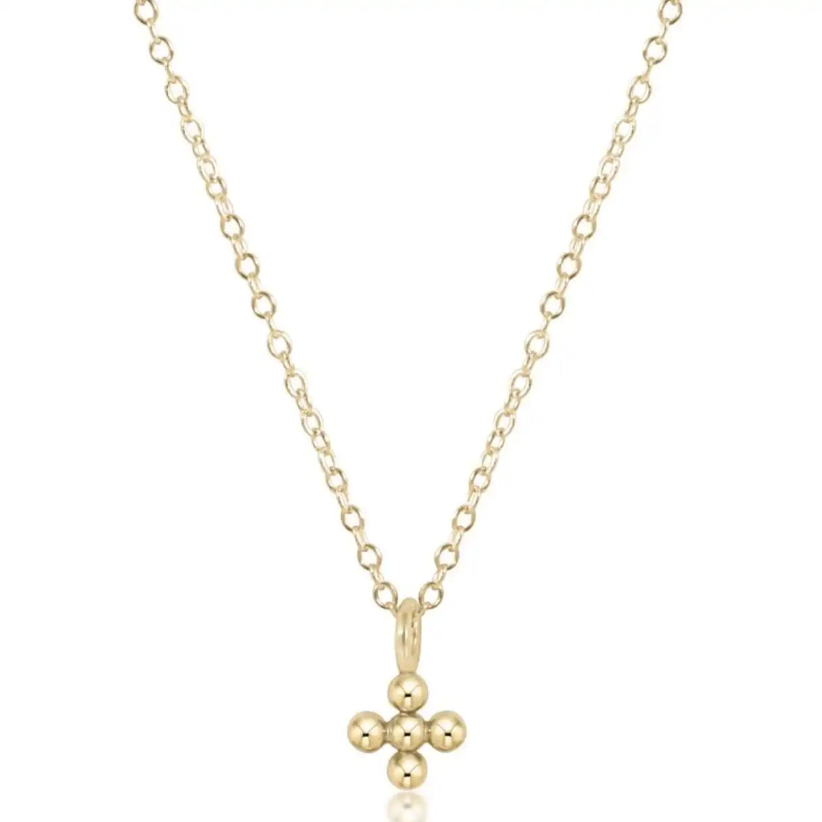 16" Necklace Gold - Signature Cross Beaded Small Gold Charm