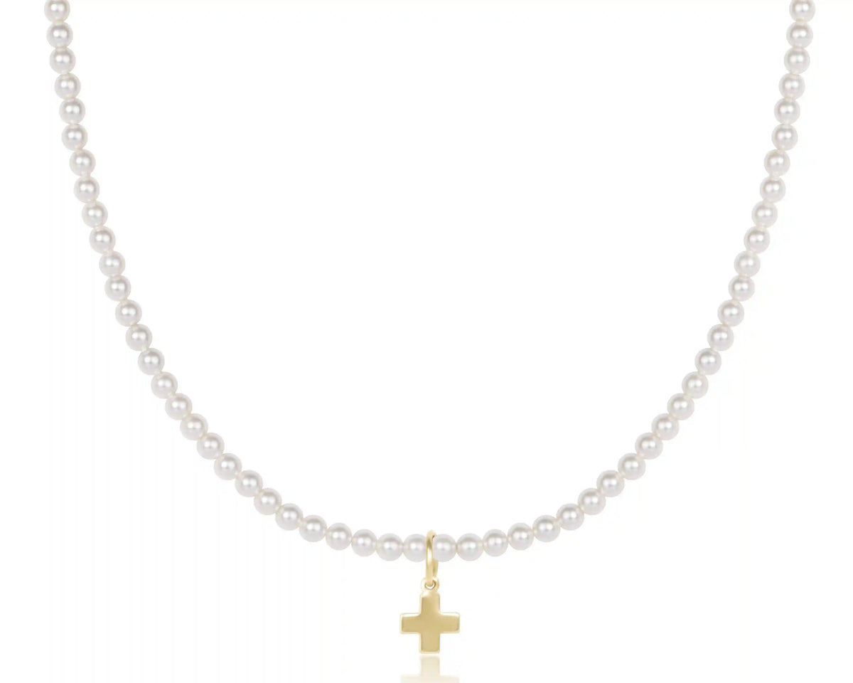 Choker Beaded - Classic Pearl 3mm - Signature Cross Gold Charm