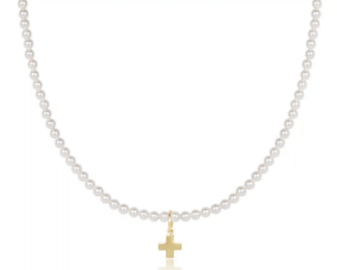 Choker Beaded - Classic Pearl 3mm - Signature Cross Gold Charm