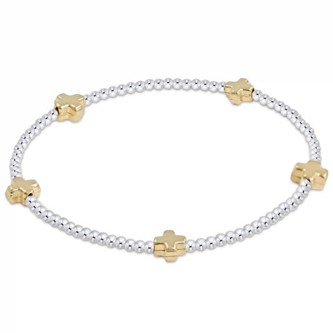 Signature Cross Small 2mm Mixed Metal Bracelet - Gold