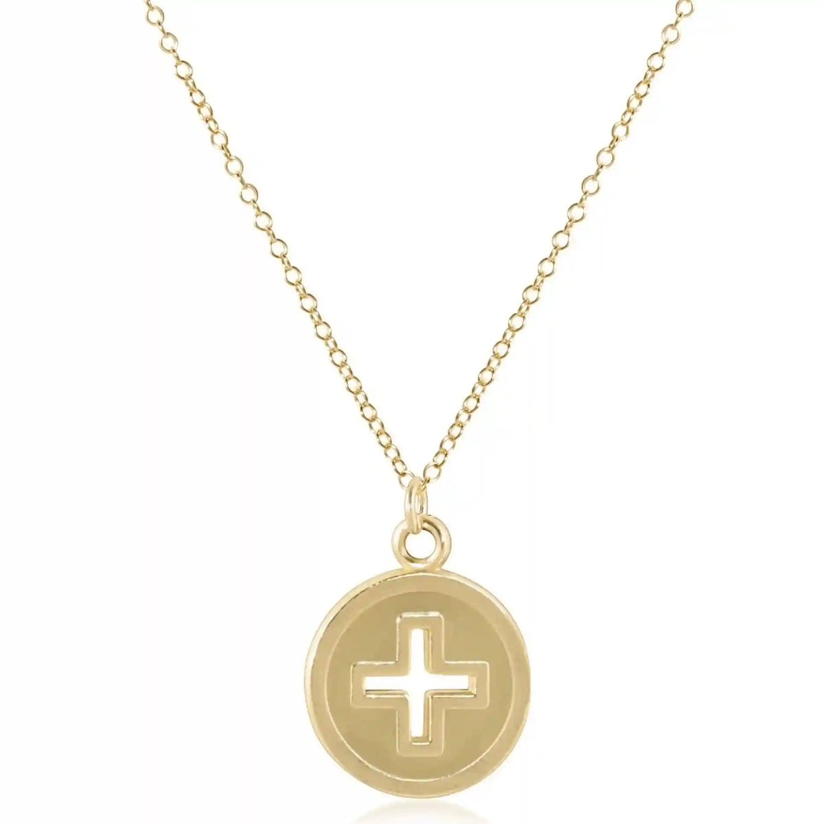 16" Necklace Gold - Signature Cross Gold Disc