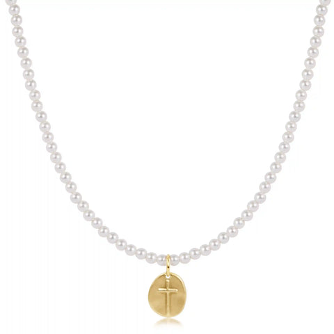 Choker Beaded - Classic Pearl 3mm - Inspire Small Gold Disc