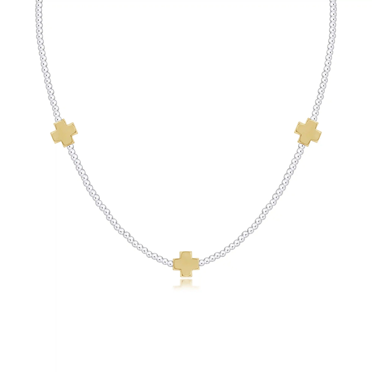 15" Choker Signature Cross Sterling Mixed Metal Pattern 2mm Bead - Signature Cross Gold