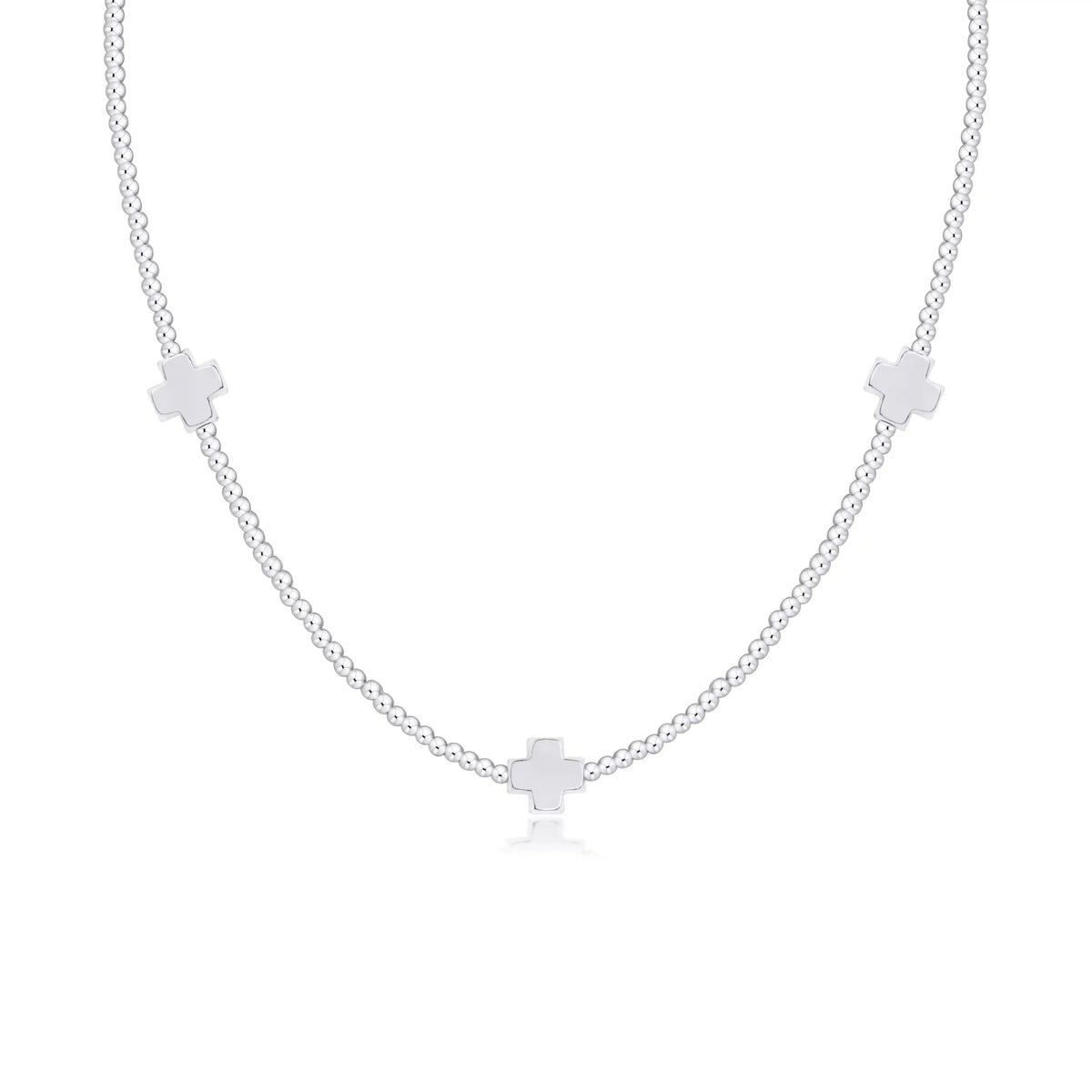 15" Choker Signature Cross Sterling Pattern 2mm Bead - Signature Cross Sterling